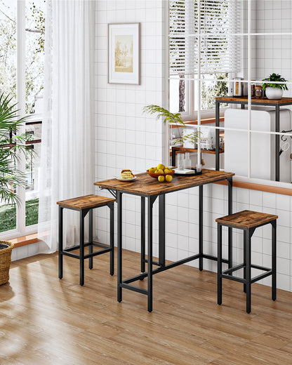 CHOEZON Breakfast Bar Table with 2 Bar Stools, 100 cm Folding Dining Table with 2 Stools, Dining Table Set, Industrial Steel Frame, for Restaurant