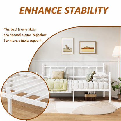 Apextella Home 3ft Single Bed Frame with Headboard,White Metal Day Bed Frame with Mattress Slide Stopper