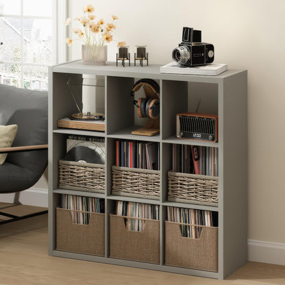Furinno CUBICLE Record Player Stand with Vinyl Storage, 9-Cube 1.2 Extra Thick Vinyl Record Storage