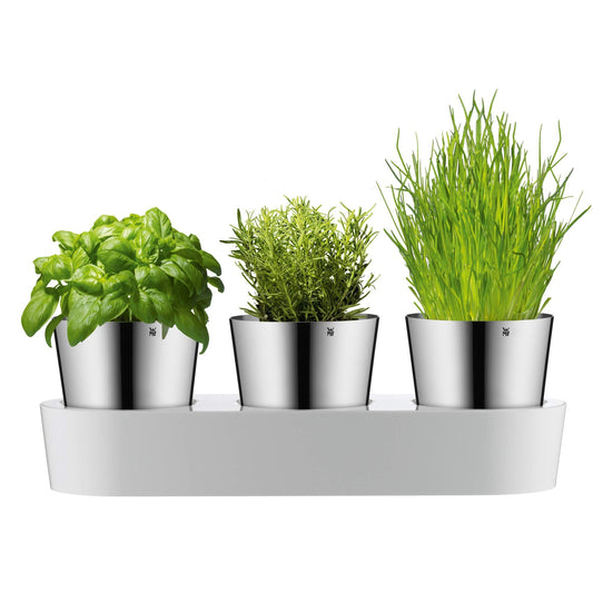 WMF Gourmet herb pot with irrigation system 3-part, herb garden for the kitchen, 36x 12.5x 12.5 cm, for fresh kitchen herbs, white