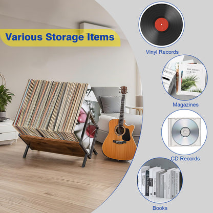 GHWMYD Vinyl Record Stand for 80-100 LPs, Metal Record Storage with Non-Slip Separator Clamp, Record Shelf Easy to Assemble