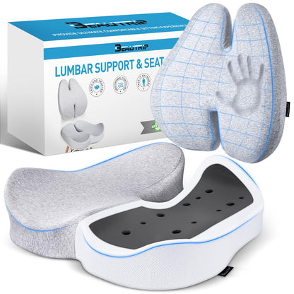 BEAUTRIP Seat Cushion & Lumbar Support Pillow for Office Chair, Car & Wheelchair - Ergonomic Coccyx Cushion for Tailbone