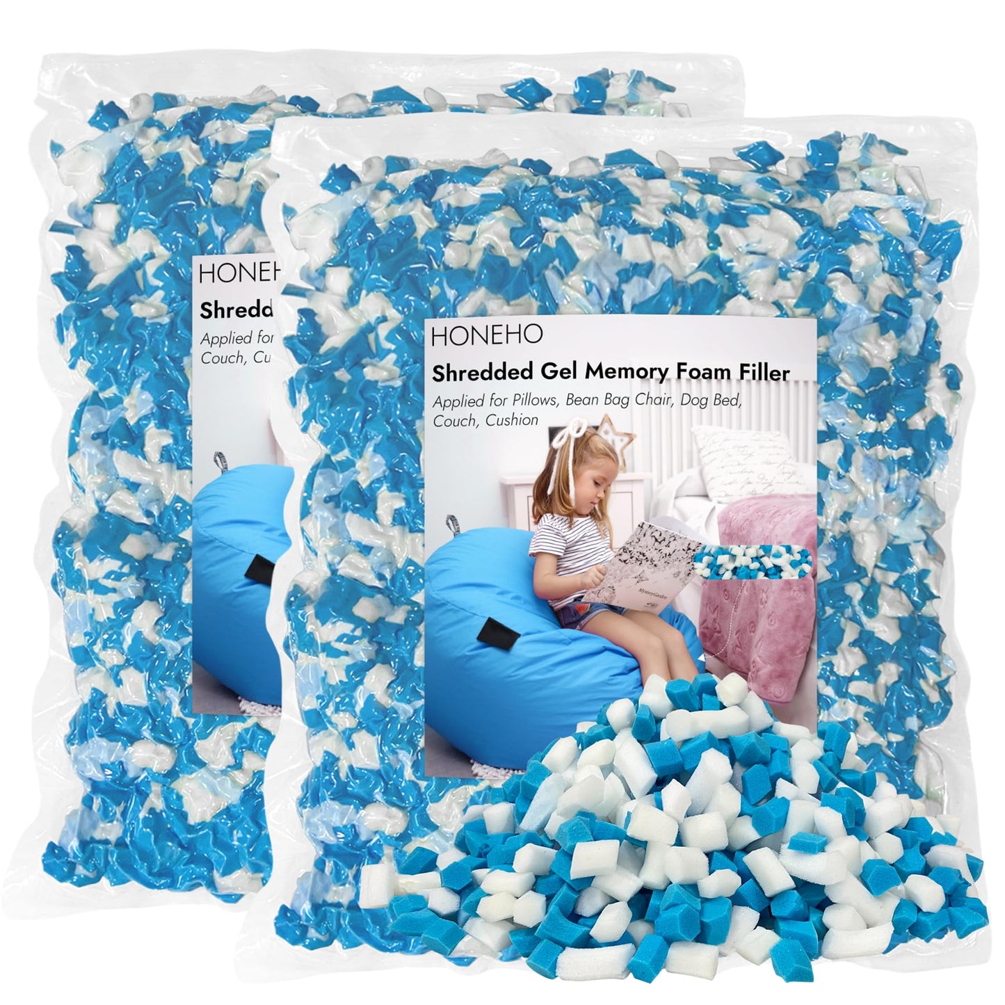 HONEHO 4.4KG Shredded Gel Memory Foam Filling, Comfortable and Soft Bean Bag Chair Filler, Memory Foam Stuffing for Cooling Pillow, Beanbag