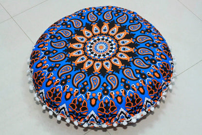 CRAFT KALA 22" Mandala Meditation Floor Pillows Cover Pouf Cover Round Seating Bohemian Mandala Cotton Floor Cushion Cover Outdoor Fireplace Seating