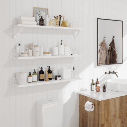 CASSA Wall Mounted Floating Book Shelves for Wall Set of 3, Shelf Bookshelf for Bedroom Living Room Office Bathroom Kitchen Rustic Wood with Metal