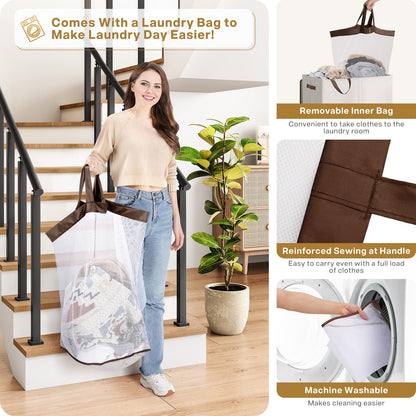 SOLEDI 145L Laundry Basket with Lid and Removable Bags, Large Laundry Hamper Collapsible Laundry Basket with 2 Compartment, Washing Basket for Laundry