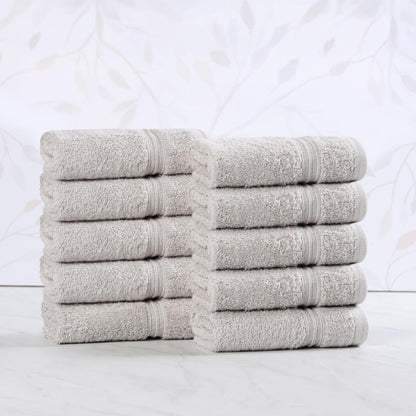 Superior Luxurious Soft Hotel & Spa Quality Washcloth Face Towel Set of 10, Made Long-Staple Combed Cotton - Silver, 13" x 13" each