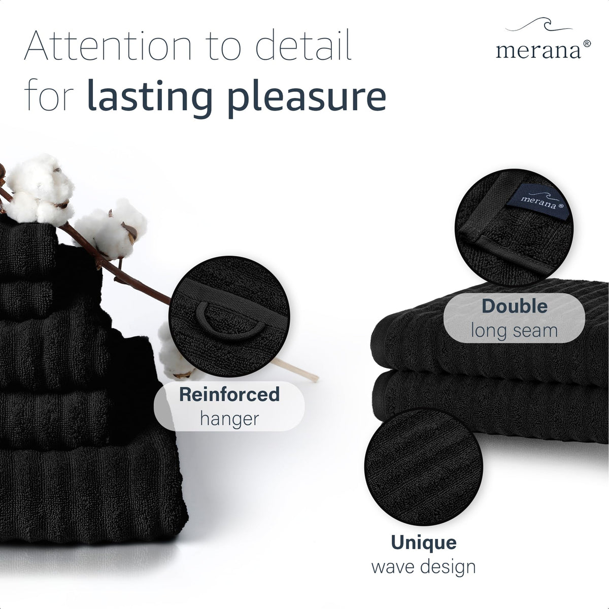 Merana OSLO towel set | quick-drying, soft & lint-free | terry luxury quality | 100% cotton terrycloth | OEKO-TEX | 590 GSM | gift set | Black