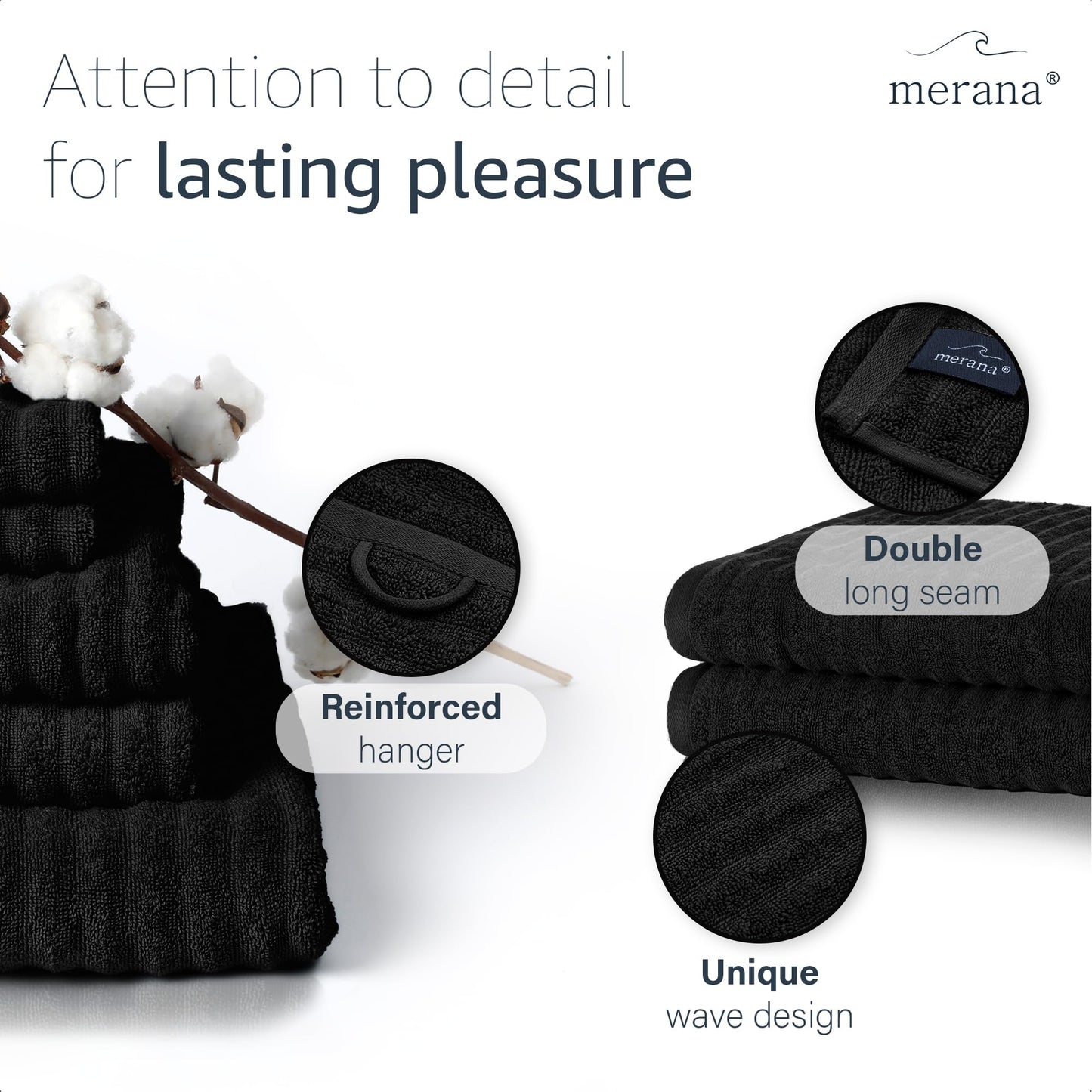 Merana OSLO towel set | quick-drying, soft & lint-free | terry luxury quality | 100% cotton terrycloth | OEKO-TEX | 590 GSM | gift set | Black