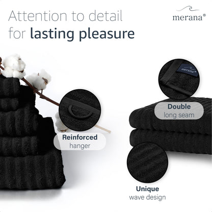 Merana OSLO towel set | quick-drying, soft & lint-free | terry luxury quality | 100% cotton terrycloth | OEKO-TEX | 590 GSM | gift set | Black