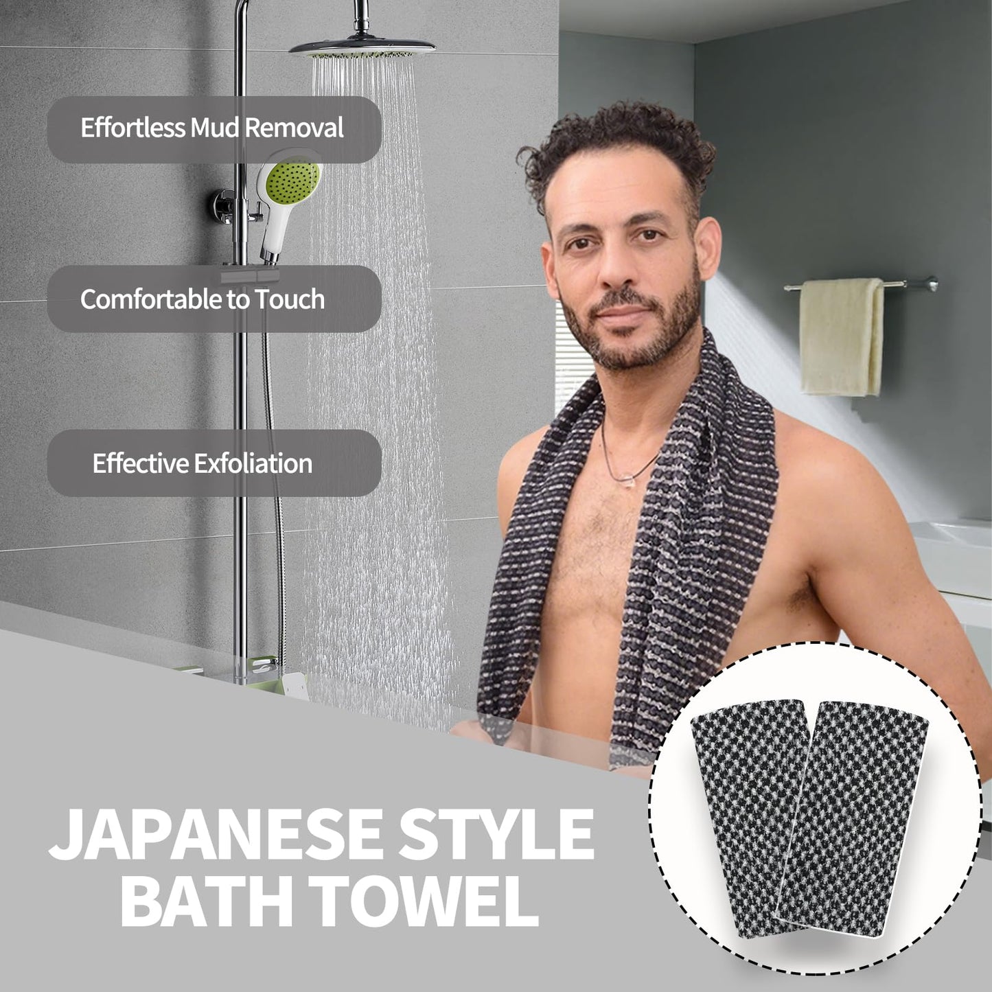 2 PCS Japanese Exfoliating Towel, Exfoliating Shower Towel for Deep Cleansing, Body Scrubber Soft Japanese Washcloth for Body Scrub & Bath