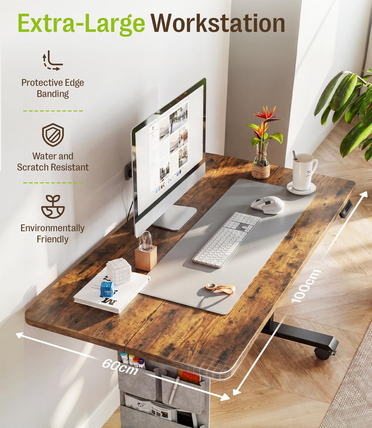 MAIDeSITe Electric Height Adjustable Standing Desk, 100x60cm Sit Stand Desk