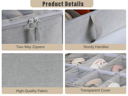 StorageWorks Under Bed Shoe Storage Organizer, Underbed Shoes Container with Adjustable Dividers, Shoe Storage Basket with Cover, Grey, 2-Pack,