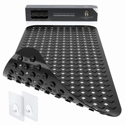 BAMONDO Bath Mat Non-Slip & Skin Sensitive (Black) - 88 x 39 cm - Machine Washable | Mould-Free | BPA Free