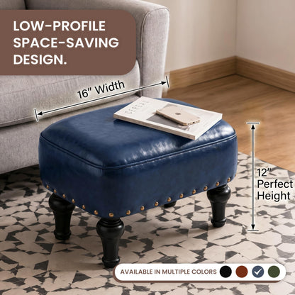 Cmishe Ottoman Leather Foot Rest with Thicker Foam Padded Seat, Footstool with Wooden Legs