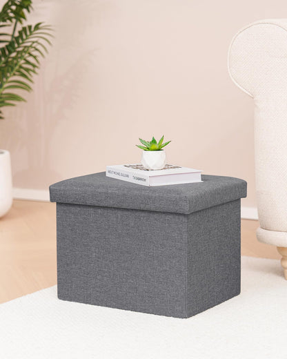 Bonlife Grey Ottoman Storage Box - Foldable Rectangular Footstool for Living Room, Kids Toy Chest with Lid, Multi-Use Seat & Storage, 42x32x32 cm