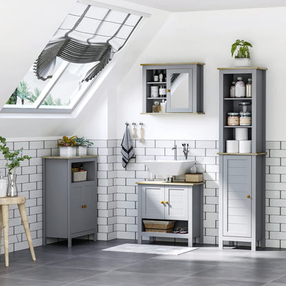 kleankin Bathroom Floor Cabinet Free Standing Cupboard Double Doors Grey