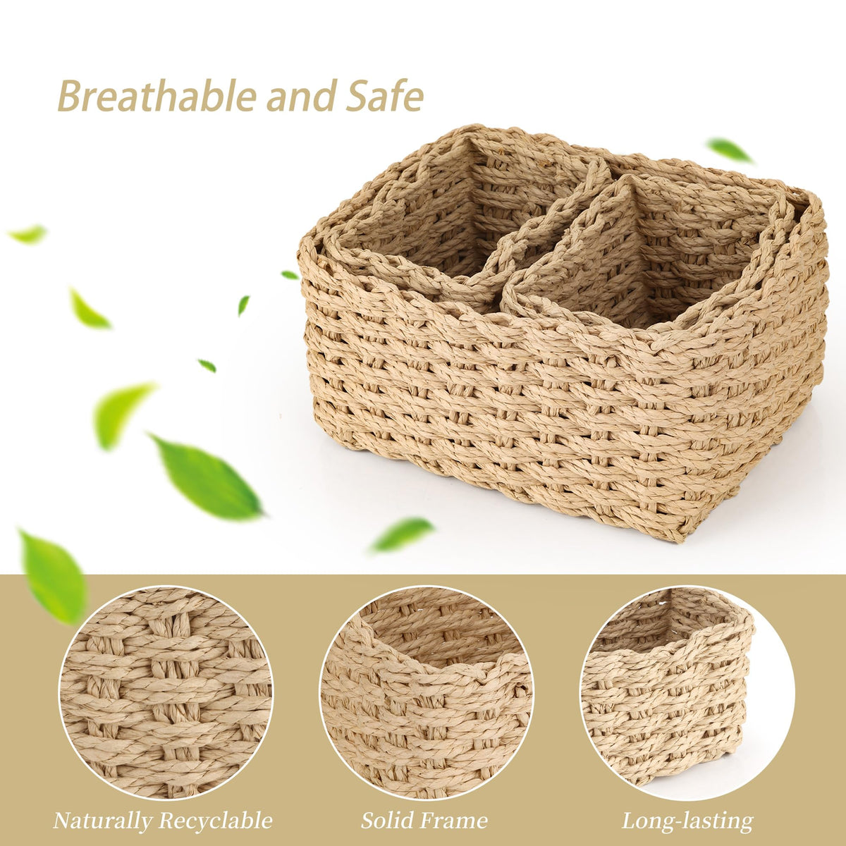 Aramanara 3 Pcs Woven Storage Baskets for Shelves, Wicker Hamper Basket