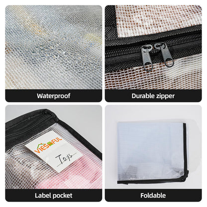 Vieshful 6 Pack Clear Storage Bags with Label, 40L Foldable PVC Mesh, Black