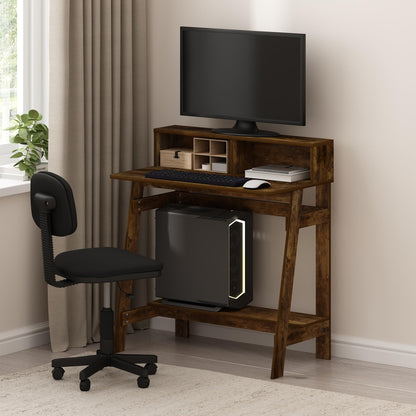 Furinno SIMPLISTIC Desk, Gaming Desk with Monitor Stand, A Frame Computer Desk, Office Desk for Home Office, Bedroom, Study Room, Dorm, Amber Pine