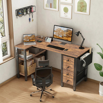 Lufeiya L Shaped Desk with Drawers & Storage Shelves, 120CM Small Reversible Corner Desk with UK Power Outlet for Home Office Bedroom