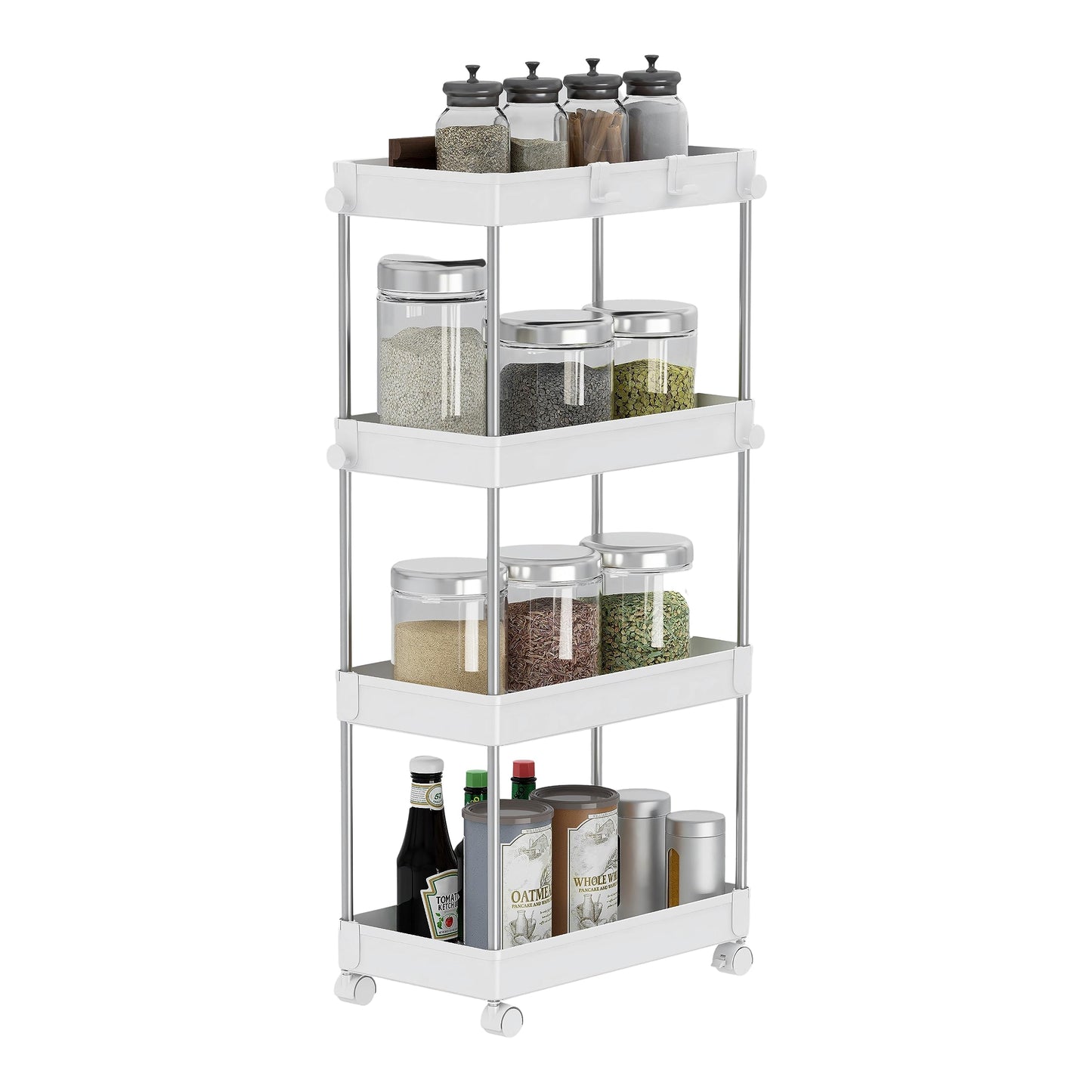 Mondeer Storage Trolley, 4-Tier Storage Rack with Wheels, Multifunctional Suitable for Office Kitchen Bathroom, W22 x D40 x H85cm, White