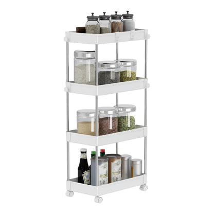 Mondeer Storage Trolley, 4-Tier Storage Rack with Wheels, Multifunctional Suitable for Office Kitchen Bathroom, W22 x D40 x H85cm, White