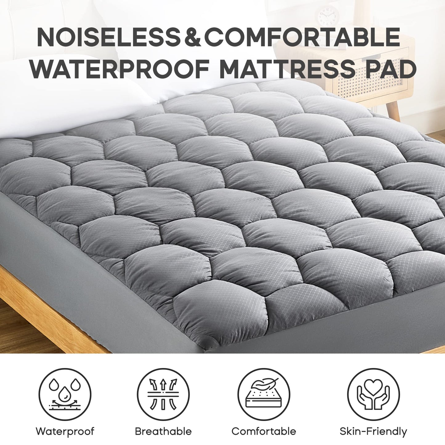 SONIVE Waterproof Thick Mattress Topper Ultra Fluffy Soft Topper Breathable Pad Machine Washable Fitted Mattress Protector Bedding for Single Bed,