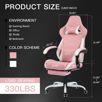 WOTSTA Gaming Chair, Ergonomic Gaming Chair, Computer Chairs with Headrest and Lumbar, Height Adjustable Rotating PC Chairs, Pink White