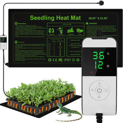 WADEO Heat Mat for Plants 54 X 27 cm, 30W Seedling Heat Mat with Thermostat 5 to 45?C, Waterproof & Durable Plant Heat Mat with Timing Function 0-12H,