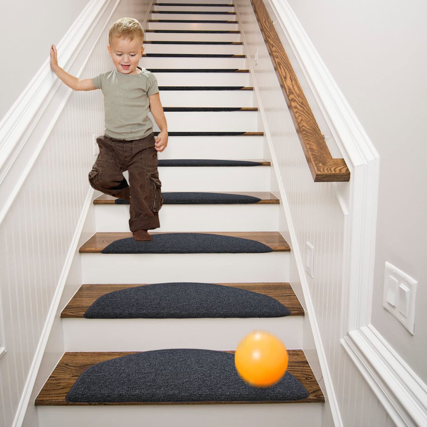 Qingbei Rina Stair Treads Carpet Non Slip,15 Packs|22 x 65cm Stair Pads Mat Rug with Safety Adhesive,Indoor Stair Runner Protector for Wooden Steps