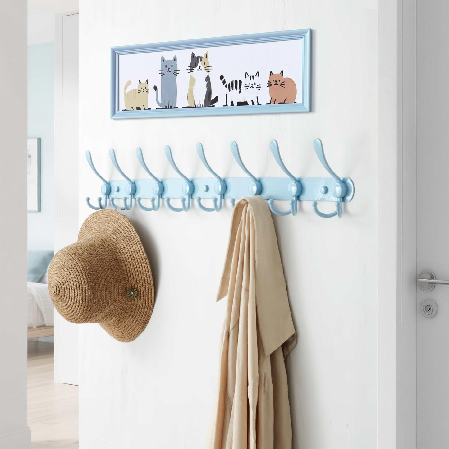 Dseap Coat Rack Wall Mount - 74cm Long 8-Tri-Hooks Heavy Duty Coat Hanger Rail Wall Hooks for Hanging Coats Hats Clothing Clothes Purse Mudroom