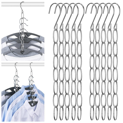 10-Pack Clothing Chain Hanger, Metal Space-Saving Closet Organizer, Anti-Wrinkle 7 Loop Organizer for Clothes, Dorm Room Essentials