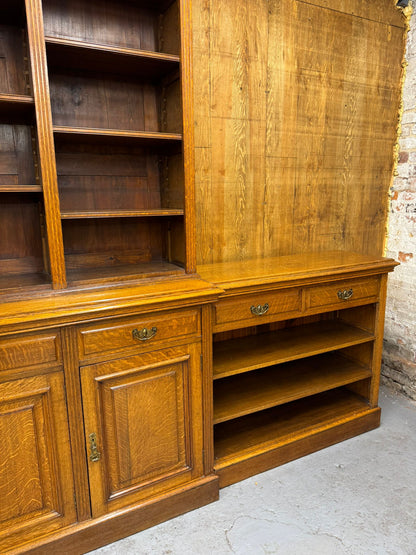 Victorian Solid Oak Breakfront Library Bookcase, TV Stand, Sideboard Display