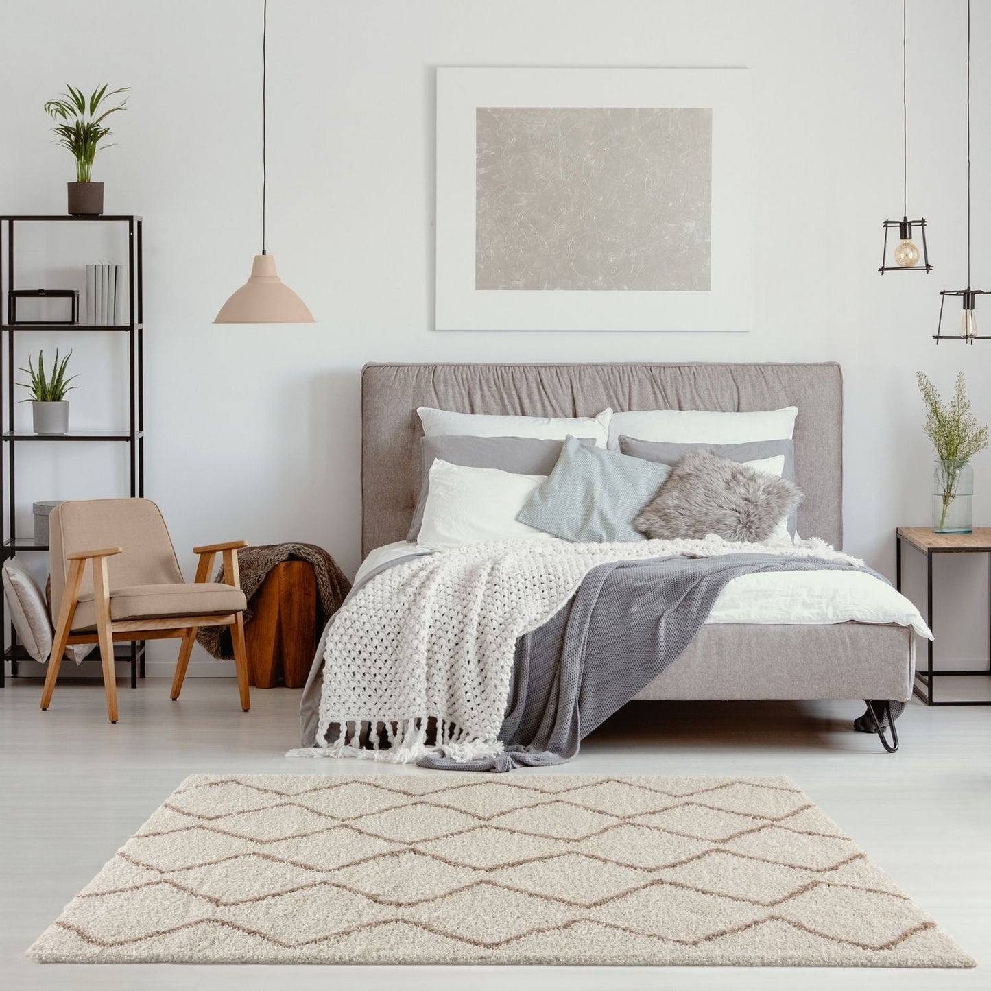 Moroccan Ivory Beige Shaggy Rug | 830