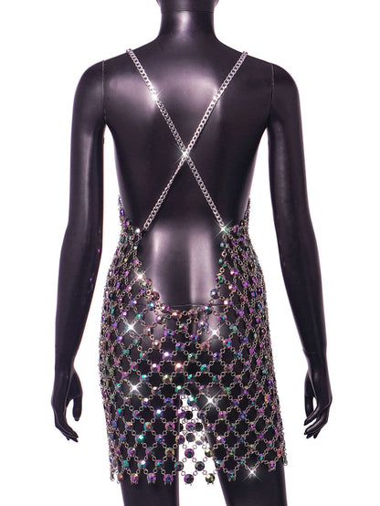 Gem Stitched Backless Dress Women