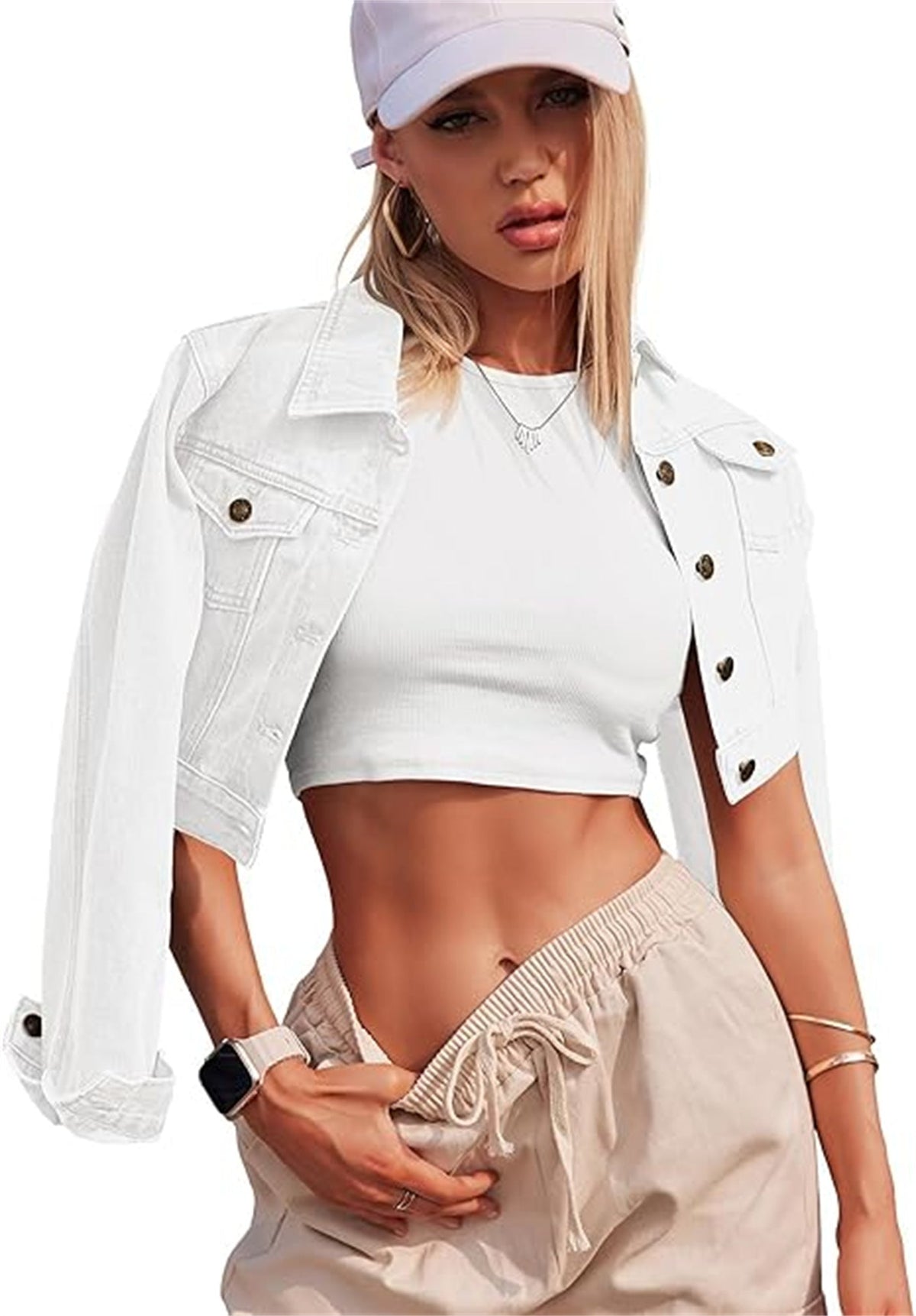 Button Long Sleeve Short Denim Jacket