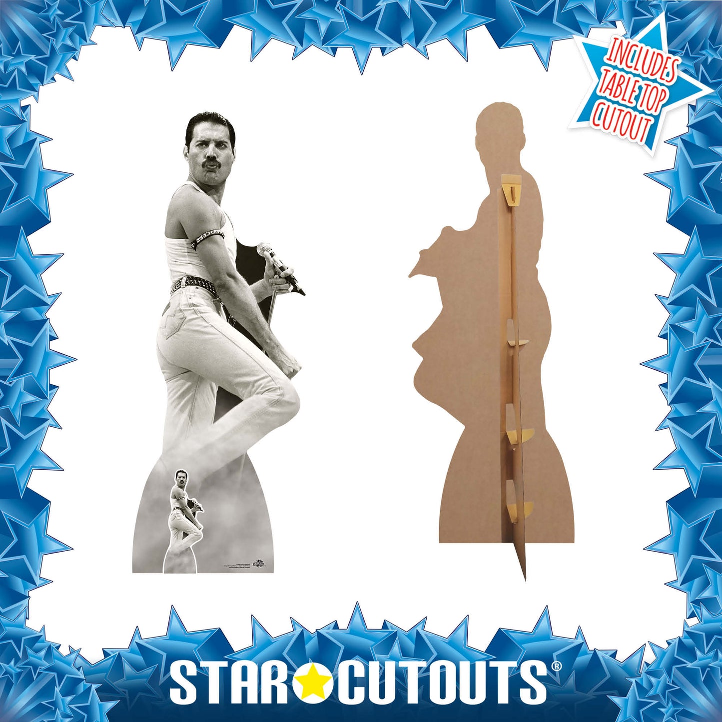 CS850 Freddie Mercury July 1985 Black and White (Live Aid) Height 179cm Lifesize Cardboard Cut Out With Mini