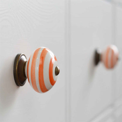 Round Ceramic Cabinet Knobs - Stripe - 6 Colours