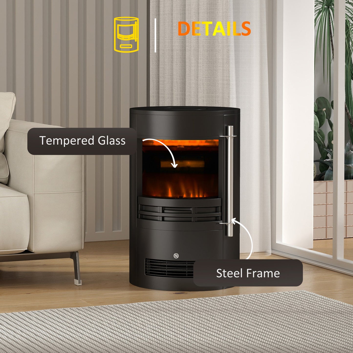 Electric Fireplace Heater 900W/1800W-Black