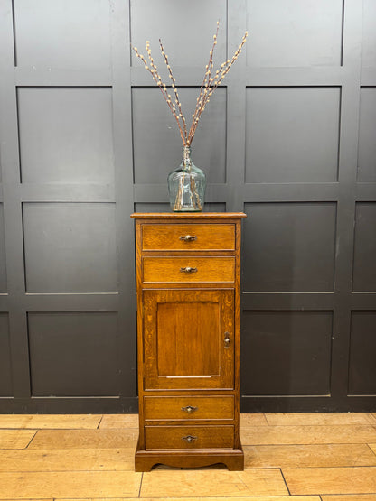 Preloved Oak Slim Tall Cupboard Cabinet Drawers Storage Unit Furniture Bedside