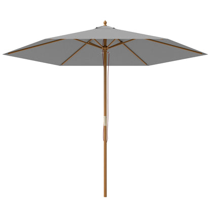 Outsunny 2.5m Wood Garden Parasol Sun Shade Patio Outdoor Wooden Umbrella Canopy Light Grey