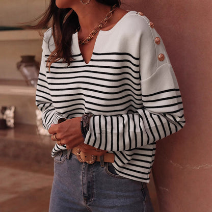 Contrast Color Striped Women's Autumnwinter Sweater