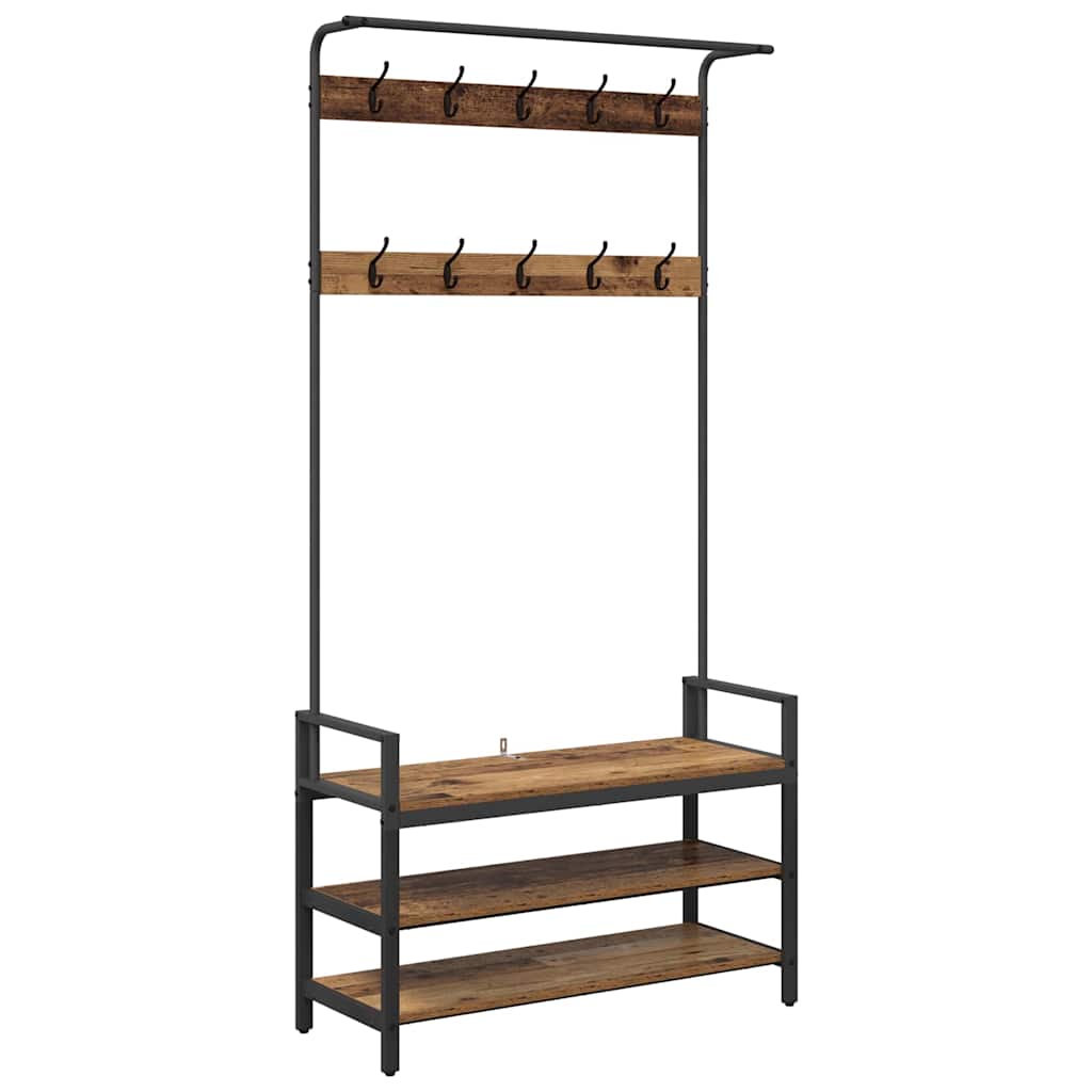 vidaXL Coat Rack with Shelf Old Wood 95 x 34 x 184 cm Engineered wood