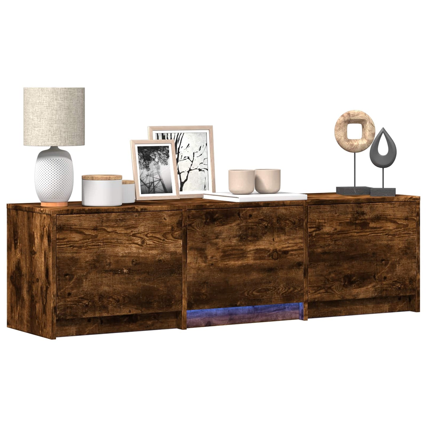 vidaXL TV Cabinet with LED Smoked Oak 140 x 34 x 40 cm Engineered Wood
