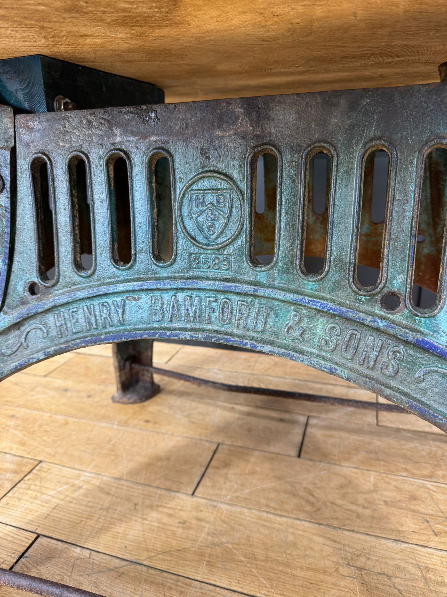 Vintage Industrial kitchen Dining Table Island Bar Maple Top Cast Iron Base