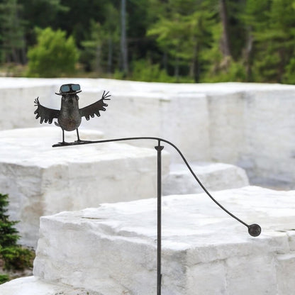 Durable Owl Bird Garden Spinner Metal Stake with Whimsical Spinning Motion - Unique Decorative Outdoor Art for Gardens, Porches, Balconies, Flower Beds, Lawns & Pots