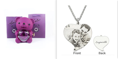 Rotating Bear Gift Box Eternal Rose Teddy Bear Jewelry Box With Necklace Valentine Wedding Special Present For Girlfriend Anniversary Gift Jewelry Box
