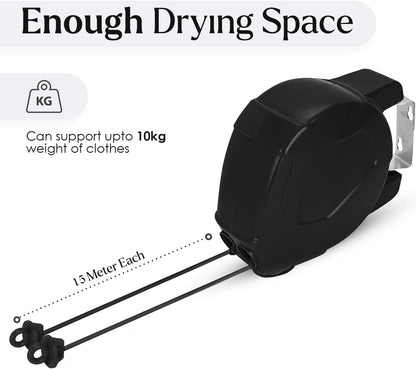 30M Retractable Washing Line - Black