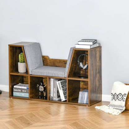 Bookcase Storage Reading Seat Unit Kids Adults Six Cubes Brown